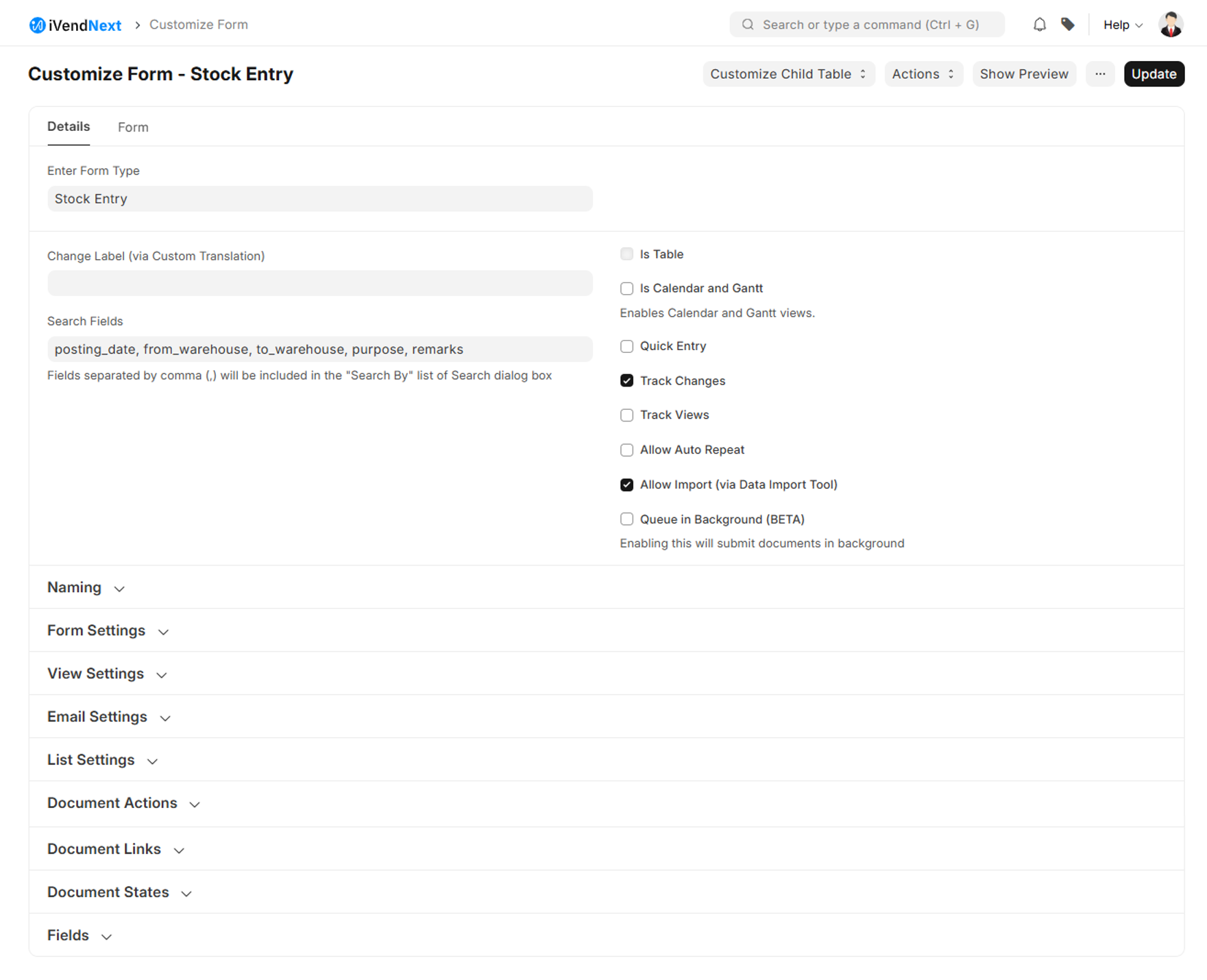 Customize Form - Stock Entry